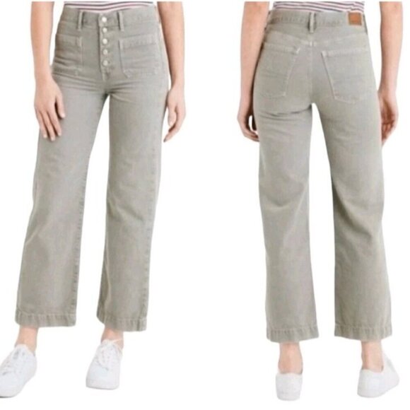 American Eagle Wide Leg Crop Jeans Green Women’s Size 2 High Rise Button Fly - Picture 1 of 11